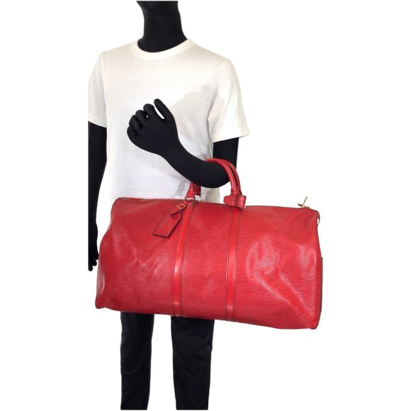 LOUIS VUITTON Epi Keepall 55 Red Gold Hardware Leather M42957 Travel Boston Bag - Picture 9 of 10